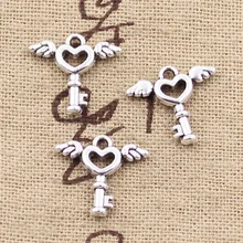 50 pçs encantos voar chave 14x14mm antigo bronze prata cor pingentes fazendo diy artesanal tibetano prata cor jóias