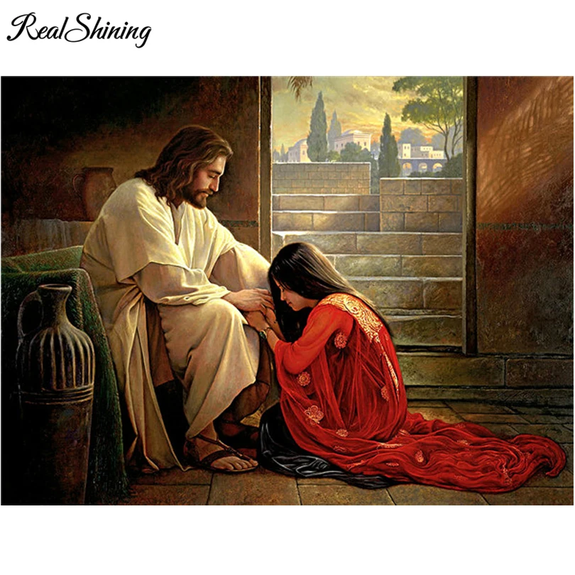 

REALSHINING Diy Diamond Painting Cross Stitch 100% Full Square 5D Diamond Embroidery Jesus Love Diamond Painting Mosaic FS485