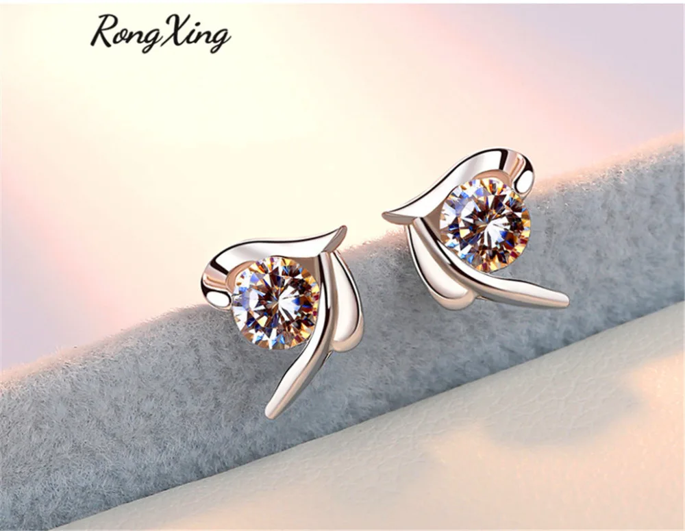 RongXing милые серебряные цветные камень для родившихся в апреле серьги круглые