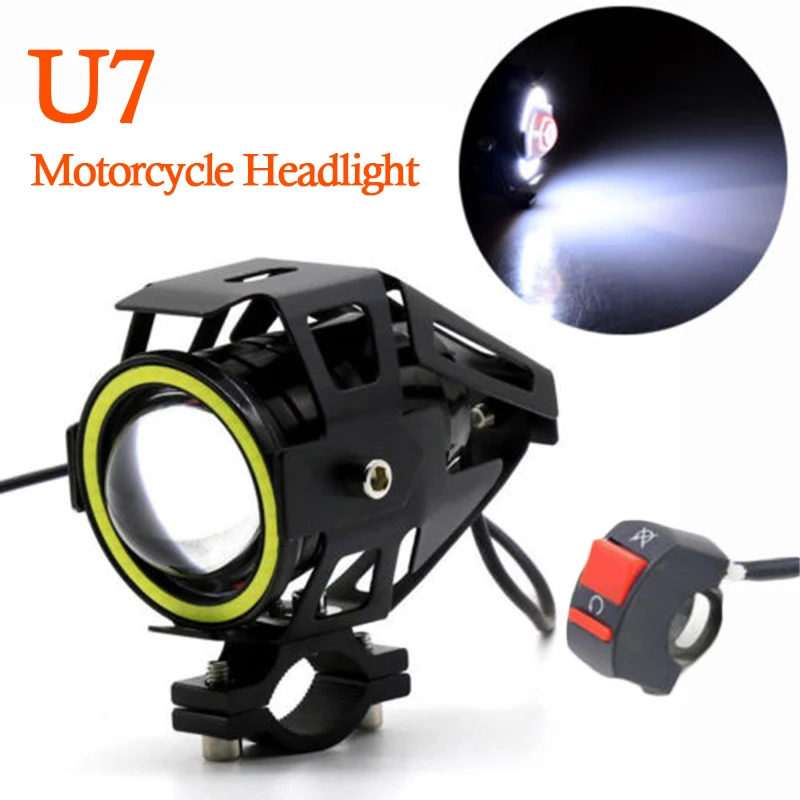 1х белый U7 angel eyes Light 125 Вт светодиодные фары для мотоциклов противотуманный прожектор+ переключатель