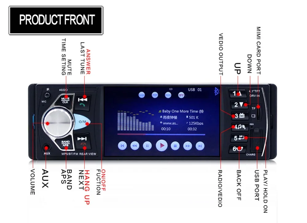 Adeeing 4,1 дюймов аудио автомобильный Mp5 плеер FM Автомагнитола 1Din Автомагнитола Bluetooth аудио Авто Стерео Mp4 Автомобильный Mp5 плеер 4,1 дюймов