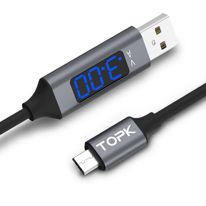 TOPK D-Line2 кабель Micro USB с дисплеем напряжения и тока, usb-кабель для синхронизации данных для samsung, Xiaomi, huawei, кабель Microusb - Цвет: Серый