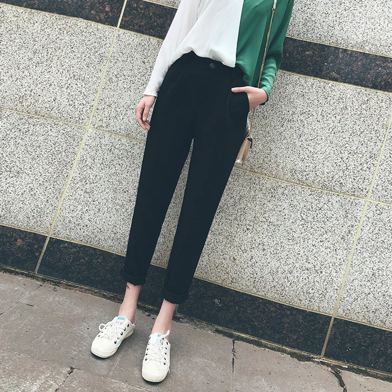 

Hot Sale 2018 Spring Summer New Ladies Korean OL Black Harem Pants Thin Casual High Waist Trousers Plus Size 4XL