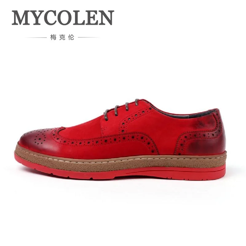 

MYCOLEN Mans England Brogue Style Black Casual Shoes Flat Platform Lace-Up Top Quality Heighten Carving Red Bottom Shoes Men
