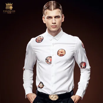 

FanZhuan Free Shipping New fashion casual male men's personality young shirts slim casual DP painting printing shirt 612142