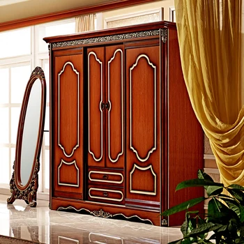 

antique design bedroom furniture solid wood 4 door wardrobe