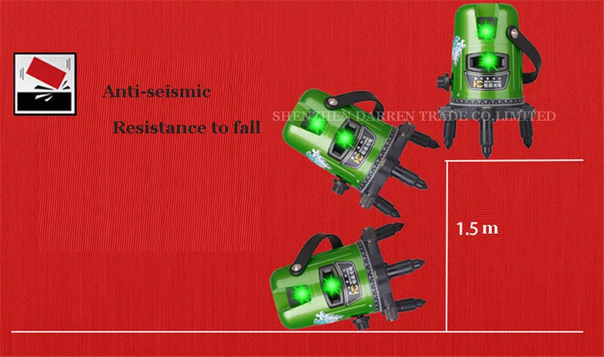 1 шт. 360 градусов Функция Самовыравнивающийся Крест зеленый лазерный уровень 5 линий Мощность напряжение питания 220 В детектор лазерный