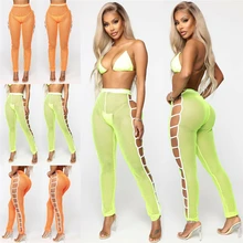 Модные женские сексуальные пляжные сетчатые Прозрачное Бикини, закрывающие купальники, брюки с рюшами