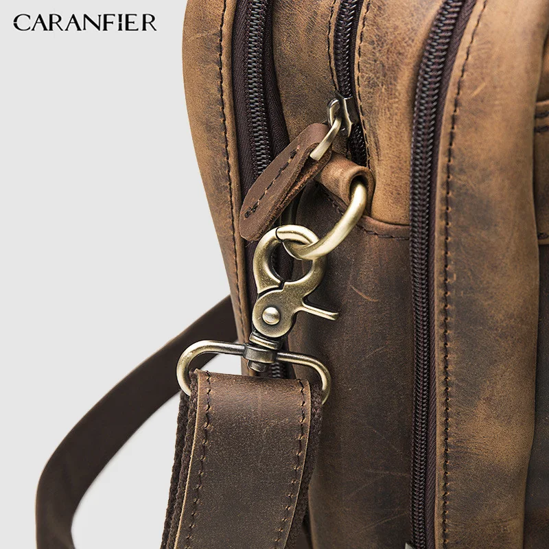 Мужской портфель CARANFIER деловой из воловьей кожи 16 дюймов на молнии для