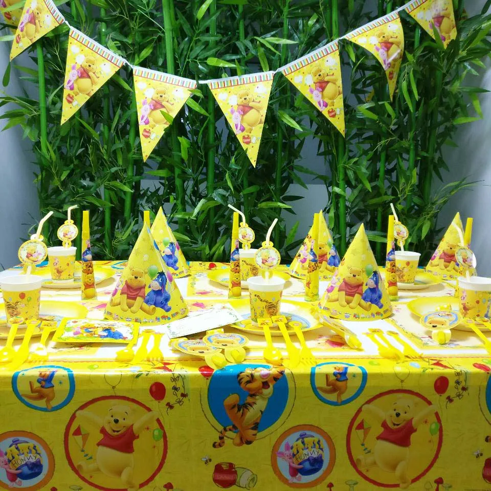 

Bear Kids Birthday Party Decoration Set Party Supplies Cup Plate Banner Hat Straw Loot Bag Fork Disposable Tableware