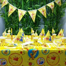 Winnie the pooh Kids Birthday Party Decoration Set Party Supplies Cup Plate Banner Hat Straw Loot Bag Fork Disposable Tableware 