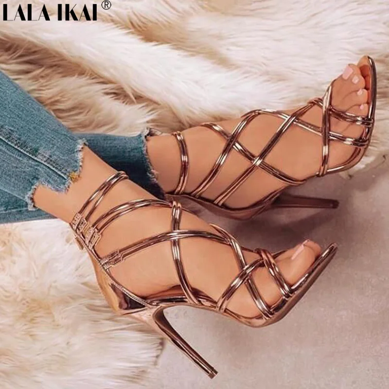 

LALA IKAI Women Gladiator Sandals Sexy Hollow Out Narrow Band Heeled Sandals Summer Party High Heels Ladies Sandals XWC2103-45
