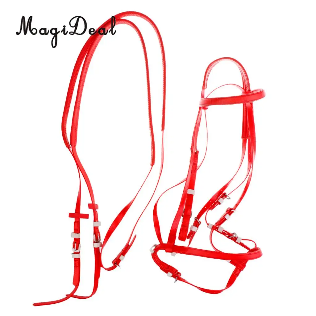 Horse Size Adjustable PVC Horse Halter Bridle Combo with Horse Rein Red