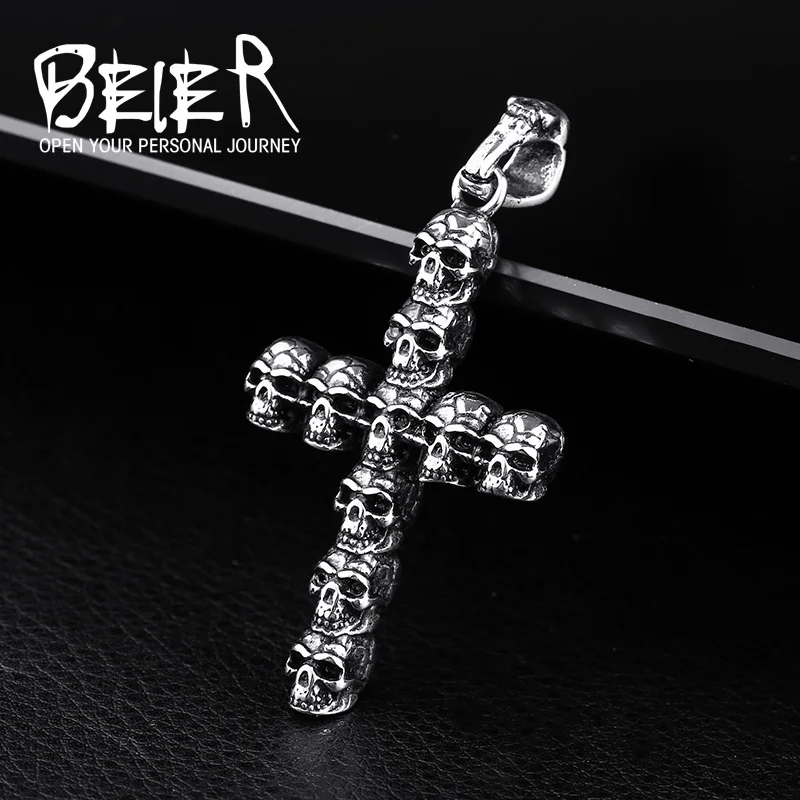 Beier collana con ciondolo in acciaio inossidabile 316L Punk croce teschio raccogliere ciondolo moda uomo gioielli LLBP8-157P