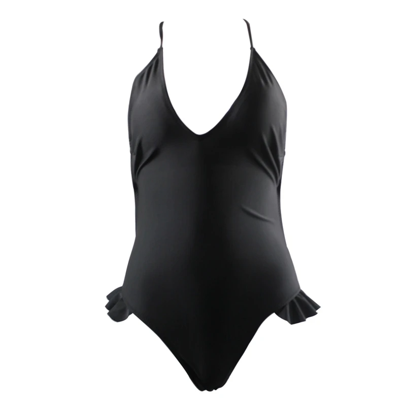 

ABGZ-One Piece Bikini Swimwear Women Backless Lace Top Frill Bathing Suit Beach Set
