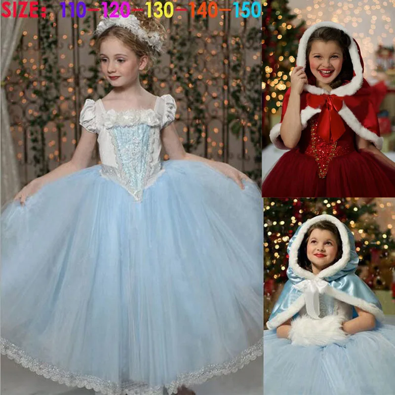 LAKAKSTY Children Girls Dress Anna Elsa Lace Reine Des Neige Baby Dresses + Hooded Robe Cape Kids Cosplay Costume Autumn Winter (1)