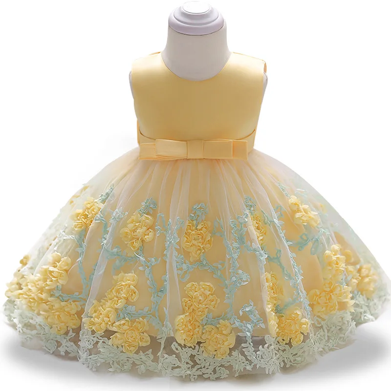 Рождественское платье; Детские платья для девочек; вечернее платье; элегантное детское платье принцессы с цветочным узором; свадебное платье для девочек; vestido infantil - Цвет: Yellow
