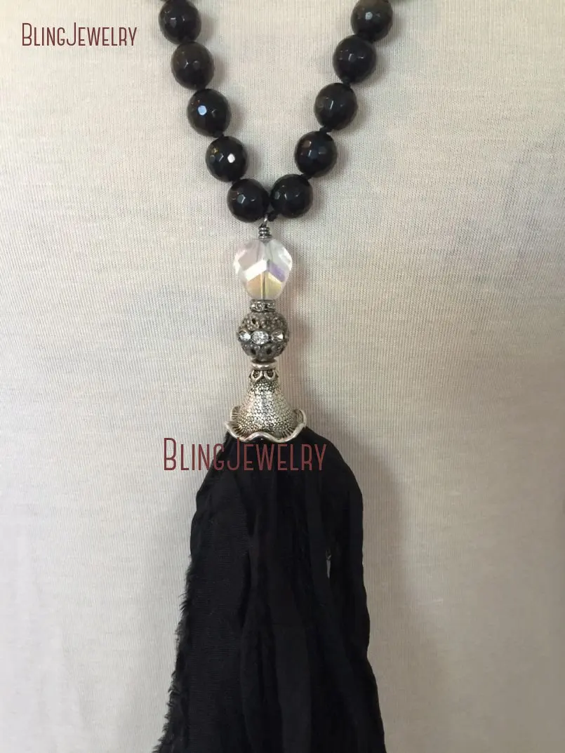 20180907-NM15488-black boho stone healing stone obsidian hand knot sari silk tassel necklace jewelry unique accessory_2