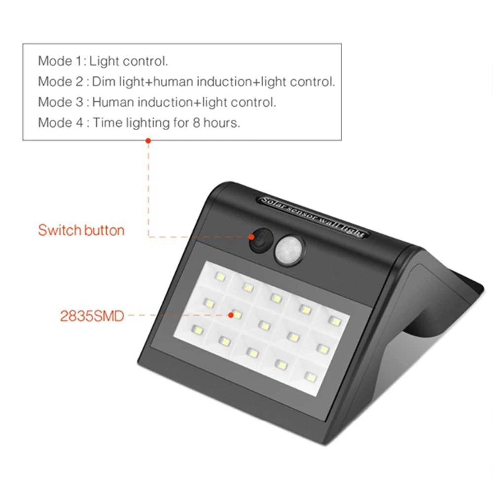 AL-SL18 1 Вт солнечный 15 светодио дный LED движения PIR Сенсор безопасности настенный светильник водостойкий для Открытый сад умный дом