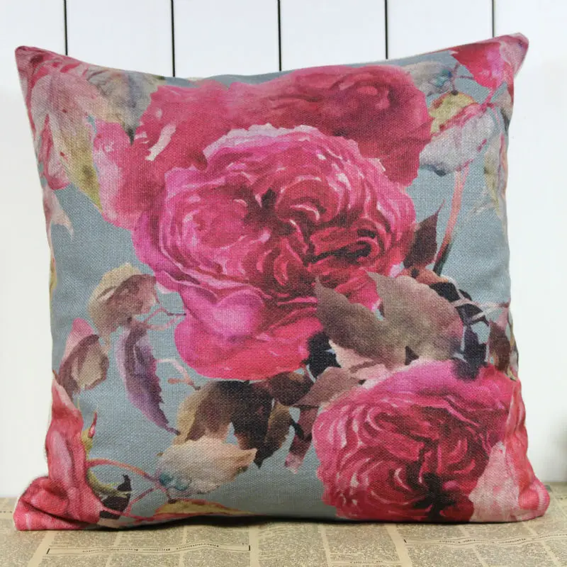 

LINKWELL 18"x18" Chinese Style Home Decoration Pink Rose Big Flower Burlap Pillow Case Seat Sofa Throw Cushion Cover Pillowcase