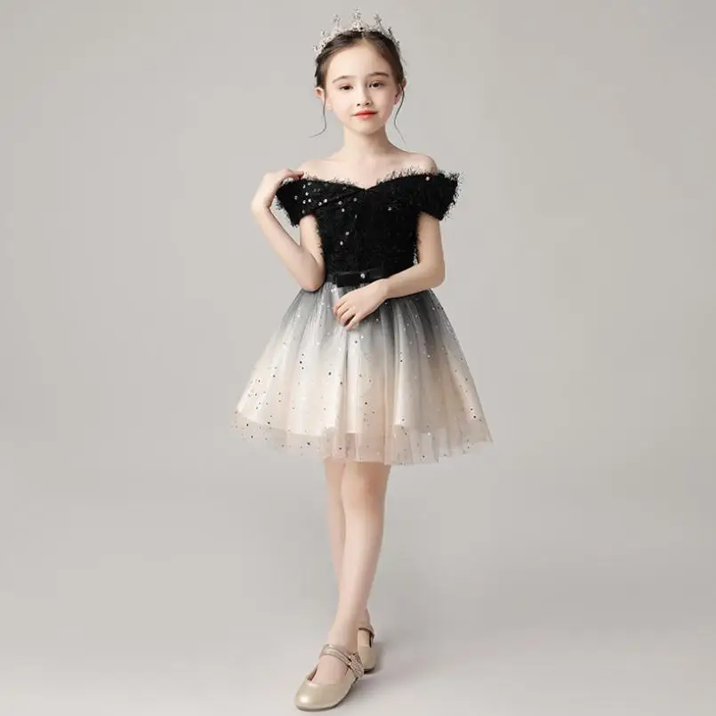 

Girls Ball Gown Mesh Spliced Princess Dress Birthday Party Evening Dress Children Catwalk Costume Modis Kids Tutu Vestidos Y1584