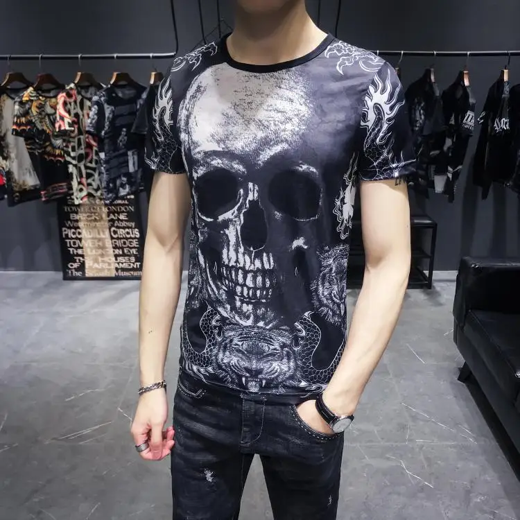 

2019 o-neck Skull Short sleeve Men's t shirt Polyester Men and women Fashion Tshirt Casual Male T-shirt tops tee new clothing