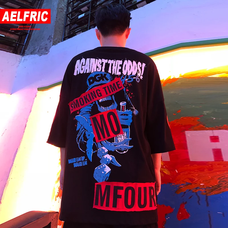 

AELFRIC Crazy Funny Skull Print Short Sleeve T Shirts Streetwear 2019 Summer Fashion Harajuku Hip Hop Casual T Shirts Male Tops