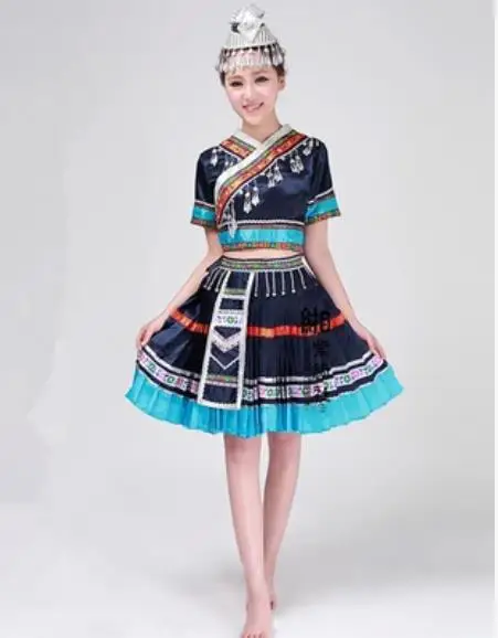 Женская одежда Hmong Miao, Древние Традиционные китайские платья для танцев, большие размеры xxxl, комплекты одежды, топы, юбки с вышивкой