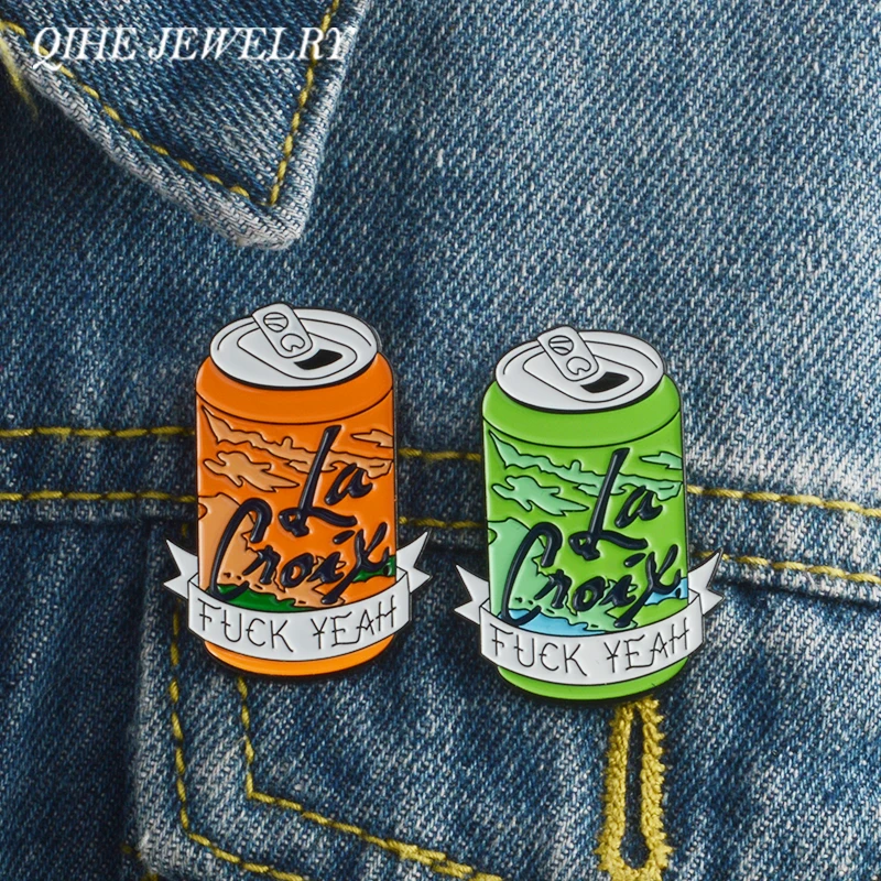 

QIHE JEWELRY 2pcs/set FXXK Yeah Fruit Can Pins Enamel pin Lapel pin Badges Brooches for Women Men Funny jewelry