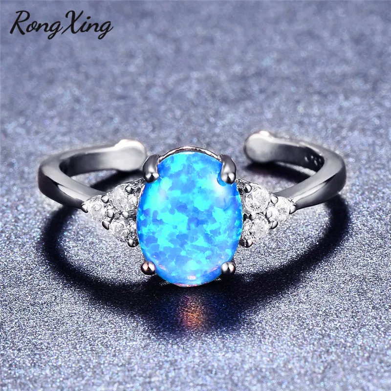 RongXing серебряный цвет большие овальные опаловые кольца для женщин регулируемые