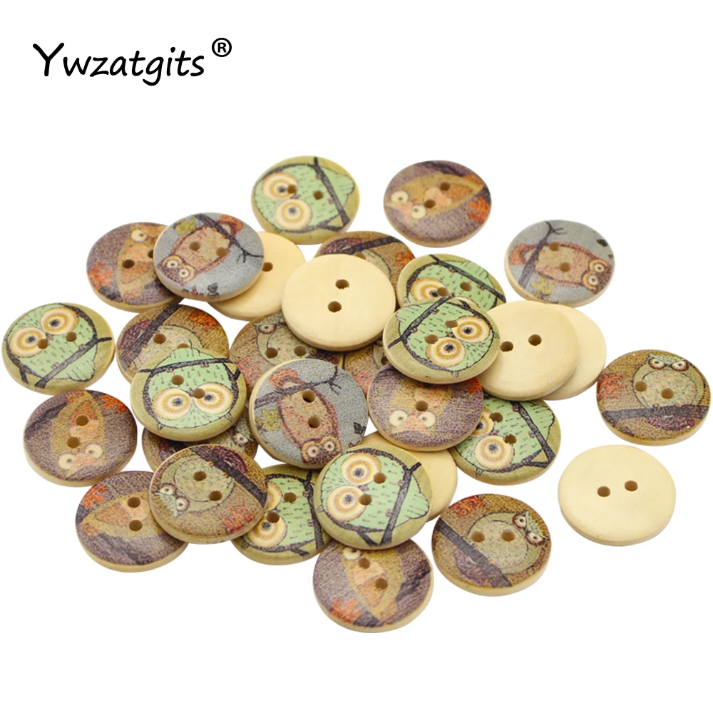 

15/25/50/100pcs 2 Holes Owl Printed Buttons DIY Sewing Wooden Button For Sewing Garment Scrapbooking Craft Decoration YE0228