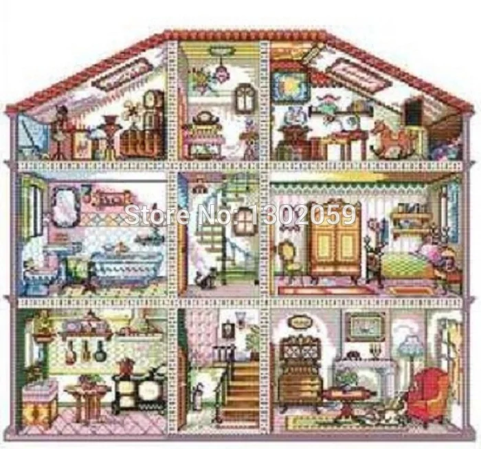 

Available High Quality Embroidery Package Cross Stitch Kit Children House 18CT/16CT/14CT/11CT/9CT