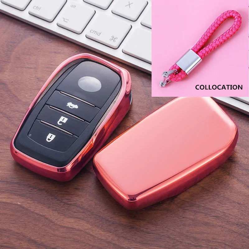 Мягкий ТПУ чехол для ключей для Toyota Chr C-hr Land Cruiser 200 Avensis Auris Corolla 2 и 3 Автомобильный ключ защитный брелок - Название цвета: A-pink keychain