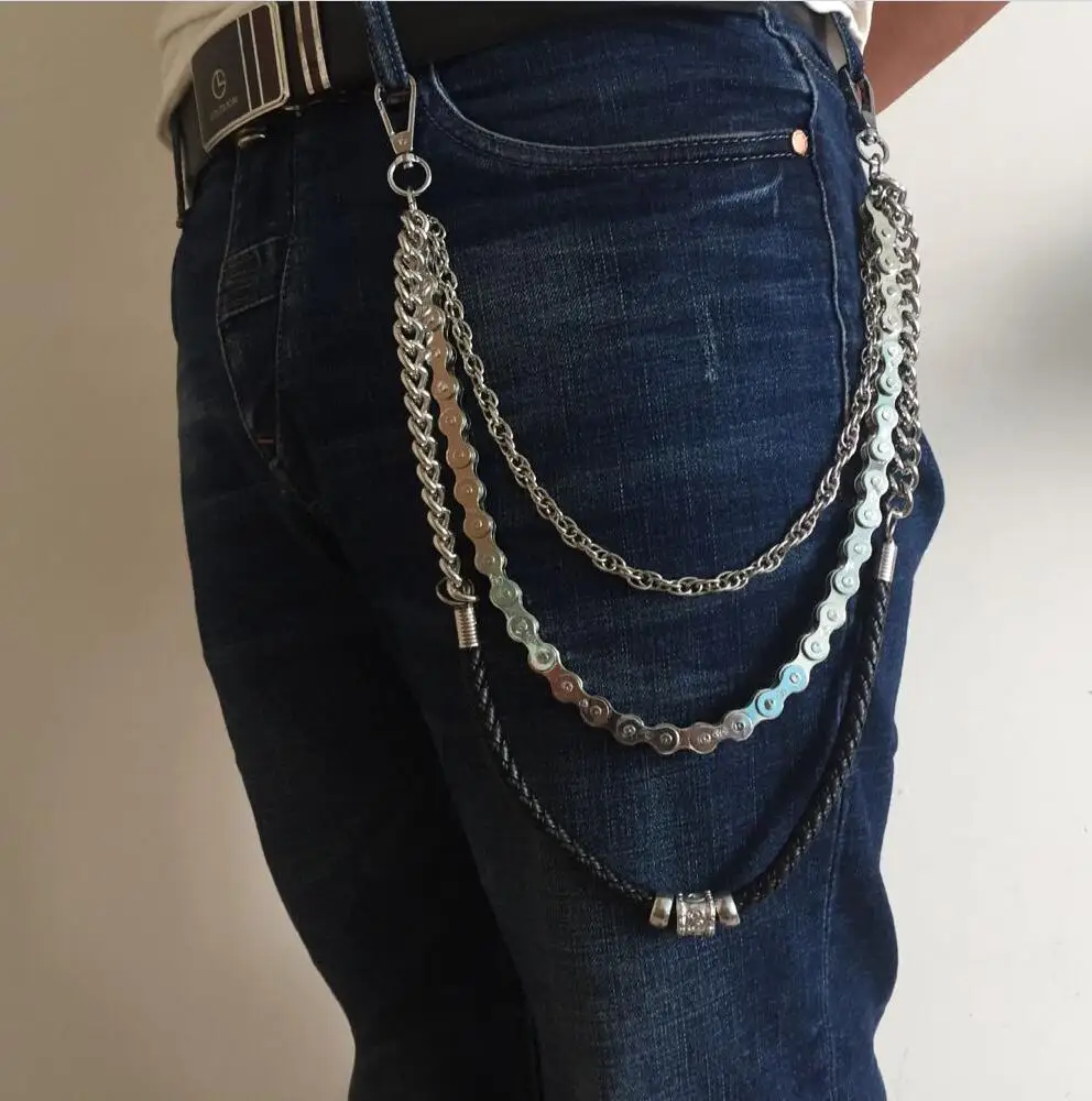 New Men Silver Metal Chains Keychain Black Wallet Biker Jeans Trucker Motorcycle
