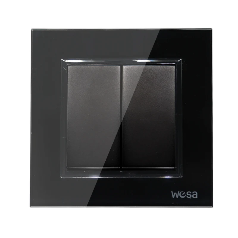 

2019 New design EU Standard Wall Switch Luxury Black Crystal Tempered glass, 2 Gang 1 Way Switch FB-02