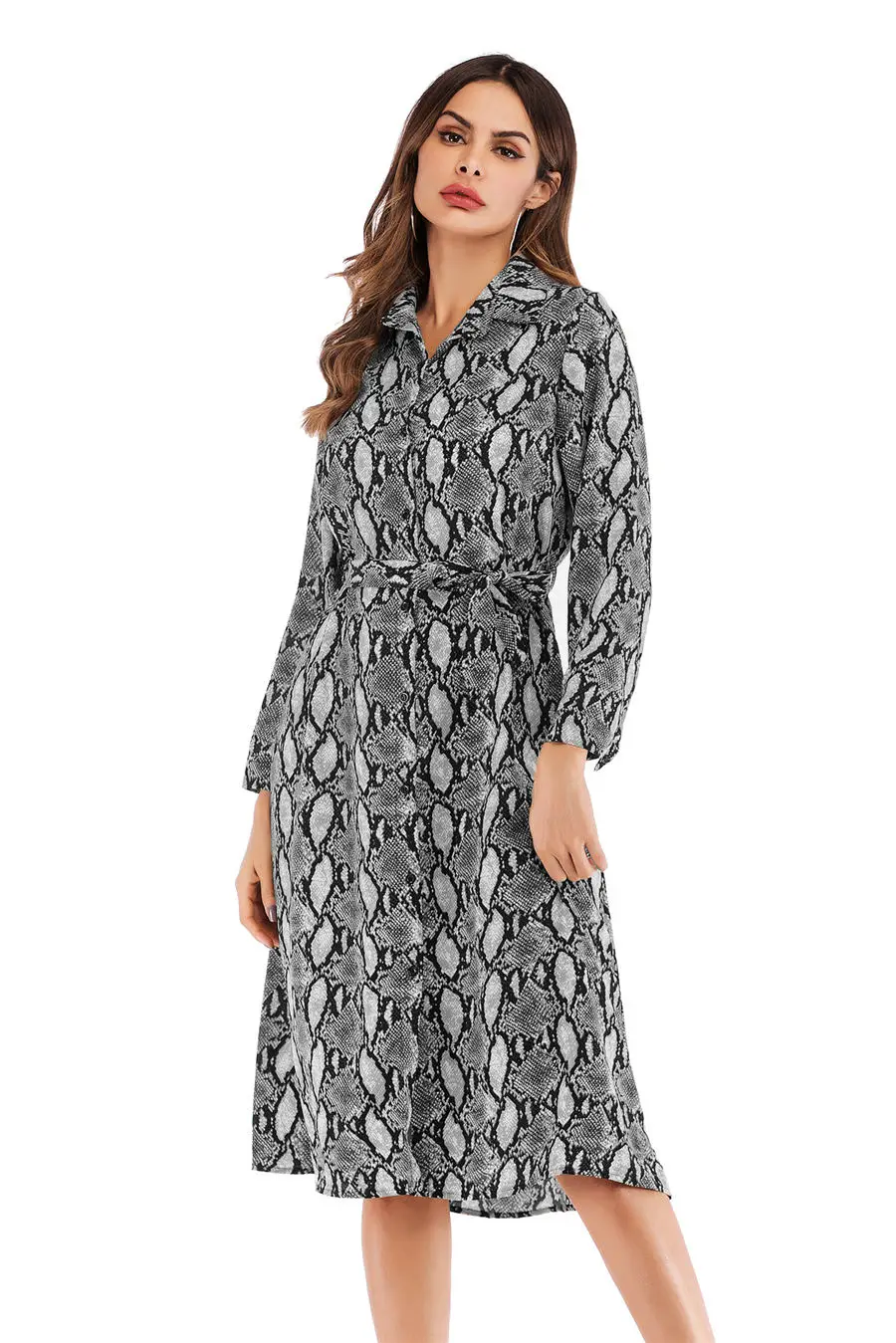 Gladiolus Chiffon Spring Dress Women 34 Sleeve Turn-Down Collar Leopard Print Belt Women Shirt Dress 2019 Autumn Sexy Dresses (27)
