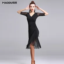 Новое модное сексуальное платье с коротким рукавом для латинских танцев с кисточками для женщин/женщин, костюмы для бальных танцев Танго ча румбы MD7121