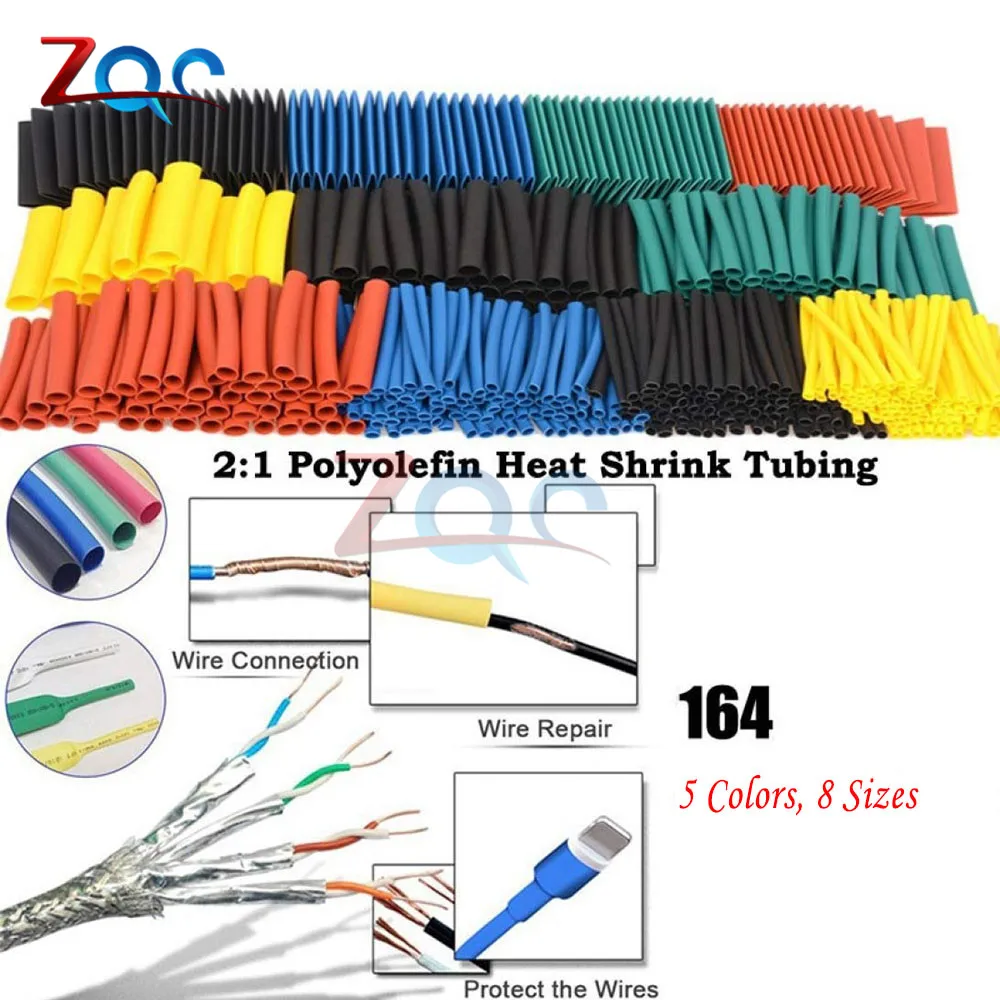 

164pcs/Set Heat Shrink Tube termoretractil Polyolefin Shrinking Assorted Insulated Sleeving Tubing Wrap Wire Cable Sleeve Kit