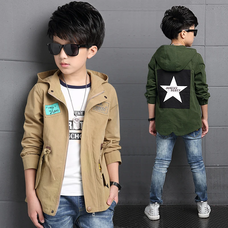 

big boys clothes children jackets 2019 new spring autumn kids outerwear hooded letter pentagram windbreaker male child clothing