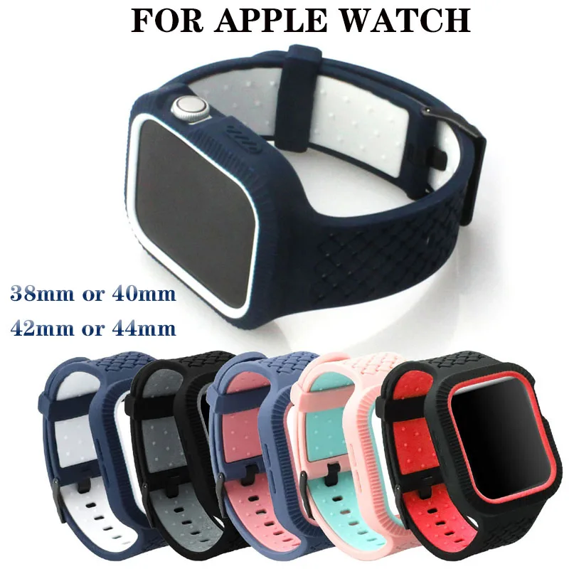 

Silicone Sports strap&drop-proof case for apple watch 4 44/40mm Bracelet band Protective Bumper for iwatch series 3 2 1 42/38mm