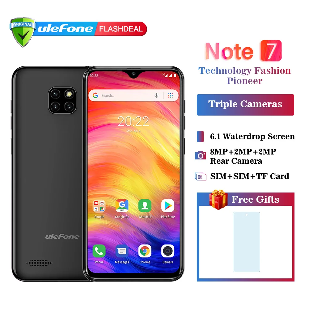 6,1'' Ulefone Note 7 19:9 16GB тройной сзади камеры Android 8,1 MT6580A 3500 mAh две SIM карты Face разблокирована смартфон