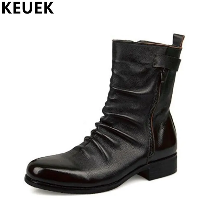 

Winter Men Short Plush Snow boots Genuine leather Mid-Calf Martin boots wear-resistant Autumn Male military Boots 03