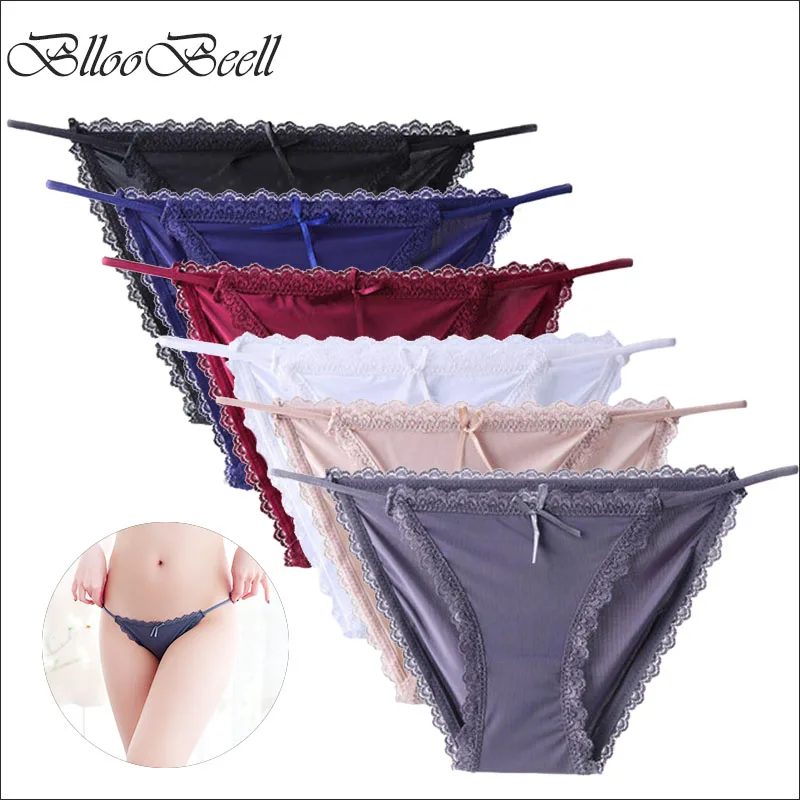 

BllooBeell Solid Low Waist Women's Underwear Panties Sexy Lace Briefs Bikini Female Thong Seamless G String Silky Size M/L/XL