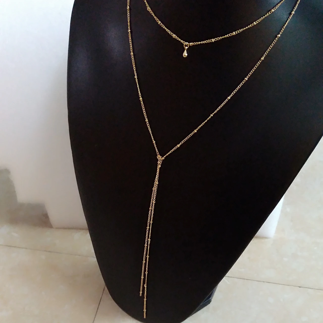 Delicate Women Necklace, Y Lariat Necklace, Dainty Gold Beaded Chain