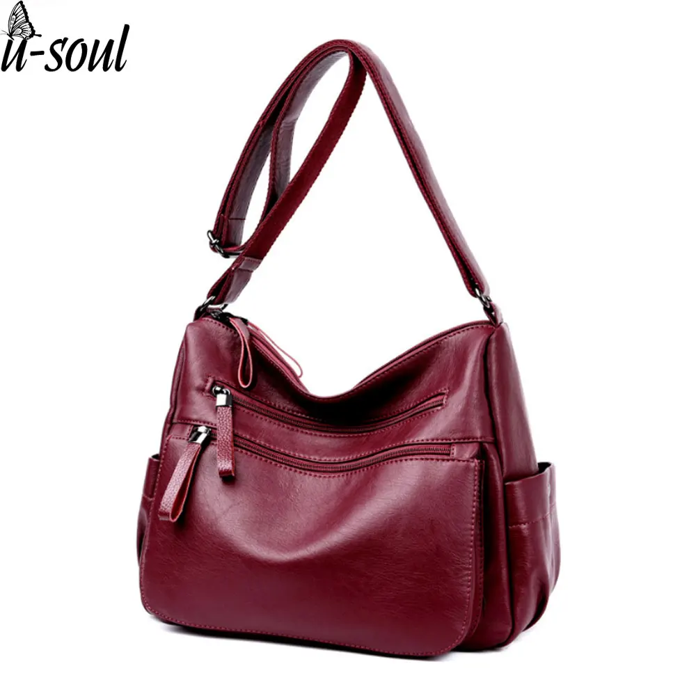 Women Leather Handbags Solid Color Double Zipper Women Shoulder Bag Luxury Brand Ladies Shoulder Bag Design Hobos Bag A3343