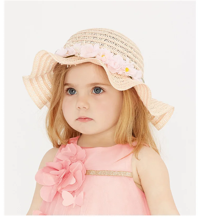 DB10479 dave bella/Летняя светло-розовая шляпа для маленьких девочек; детская модная соломенная шляпа с цветами