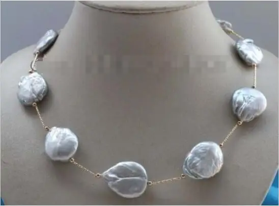 

Free shipping hot sale Women Bridal Wedding Jewelry >>Genuine Natural 26mm Gray Baroque Reborn keshi Pearl Necklace Chain