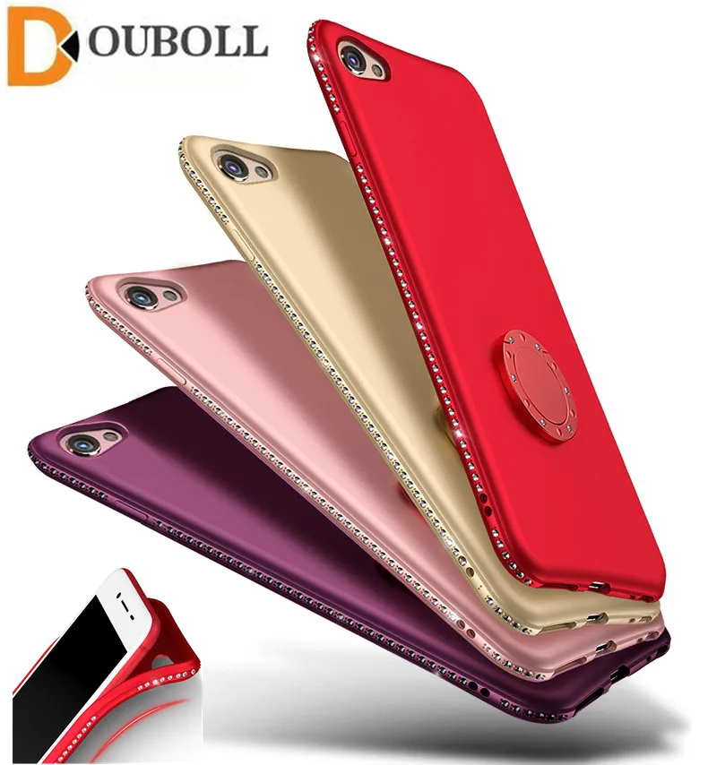 

For ViVO V7 V3 Y69 Y75 Y66 Y67 V3 max Fashion Shockproof Rotated Finger Ring Holder Crystal Bling Bumper Soft TPU Case Cover