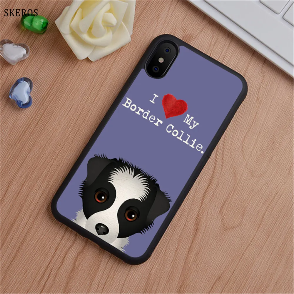 SKEROS футболки с надписью I Love My границы собака колли щенков чехол для iPhone X 4 4S 5 5S 6 6s 7