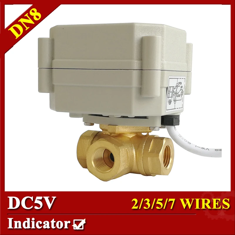 

TF8-BH3-C 3 Way 1/4'' Horizontal motorized valve with position indicator DC5V On/Off 5sec 2/3/5/7 wires DN8 electric valve